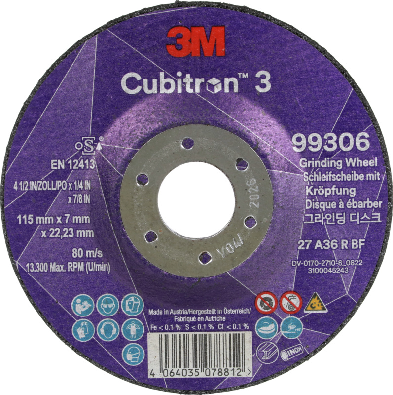 76105117  3M Cubitron 3 roughing disc 115x7x22 mm, 20 pieces per pack