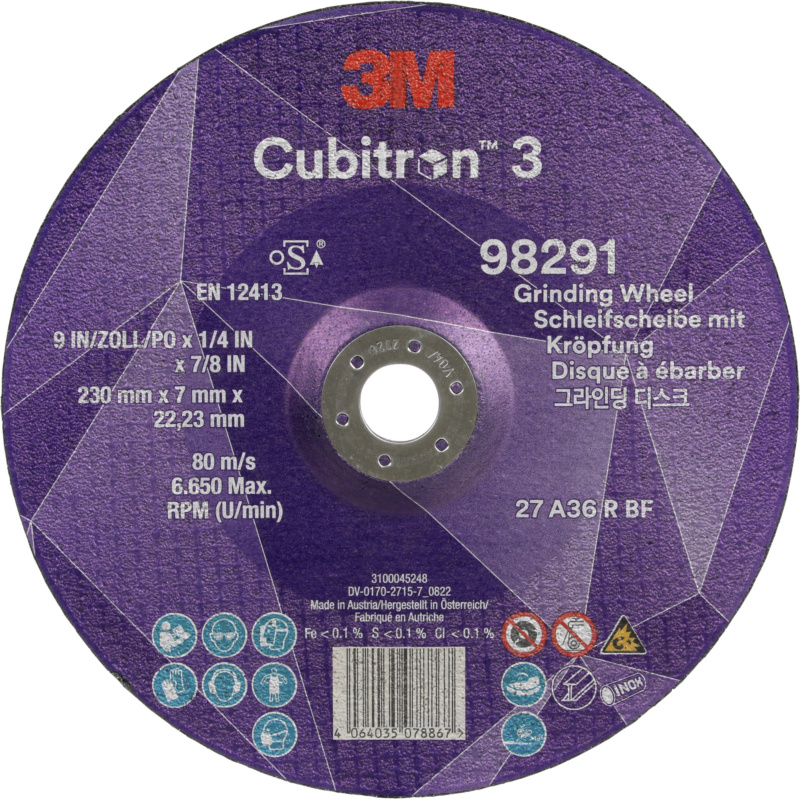 76105232  3M Cubitron 3 roughing disc 230x7x22 mm, 20 pieces per pack